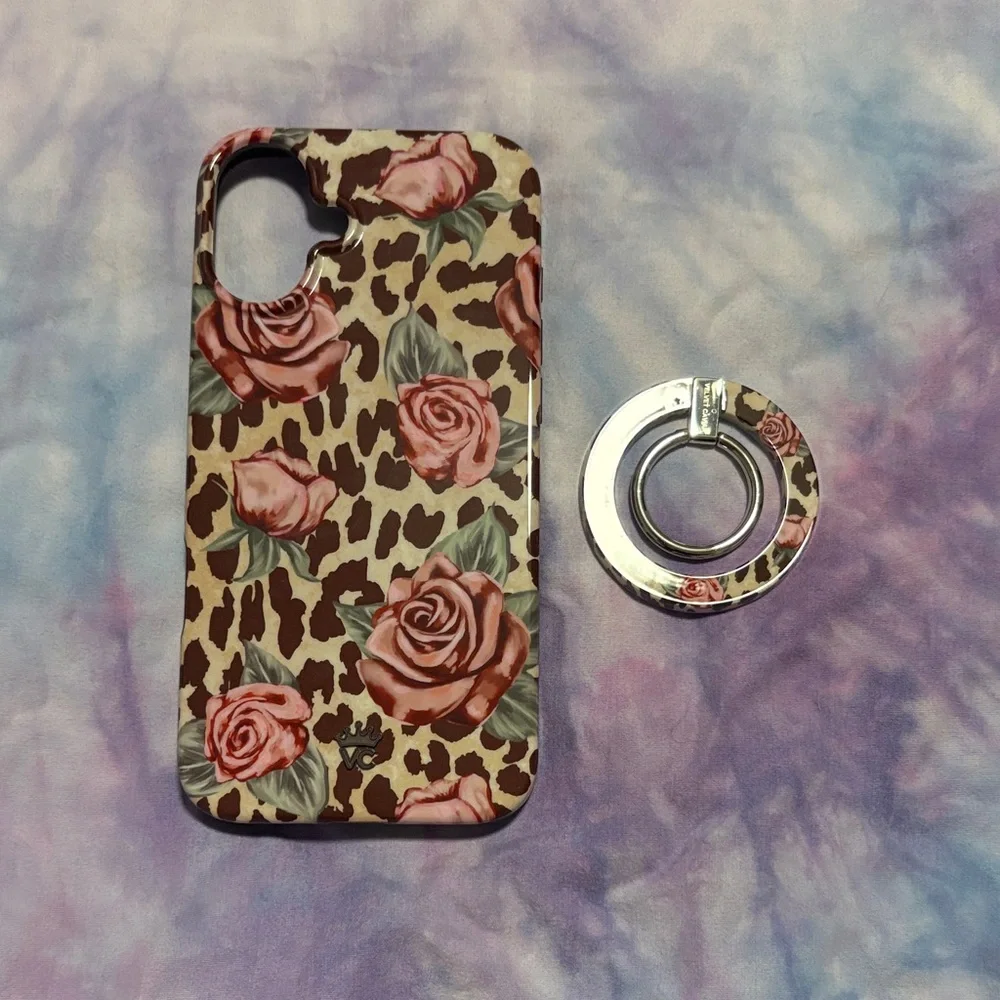 Floral Leopard Print Phone Case with Ring Holder - Picture 1 of 1